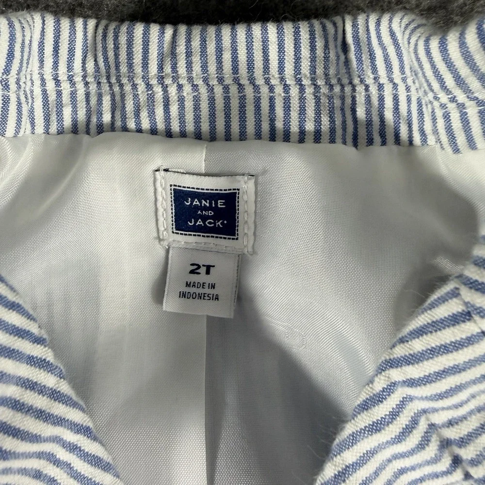 Janie and Jack Seersucker Blazer Jacket Lined Blue Stripe Size 2T Nautical